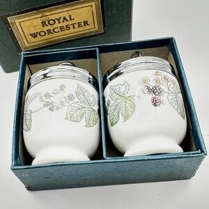 Vintage Royal Worcester Blackberry Egg Coddlers Pair Boxed Porcelain England